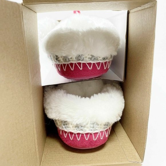 Isotoner Toasties Totes Women's Grey/Pink Striped Knit Mule Plush Slippers S 6-7 - Picture 6 of 8